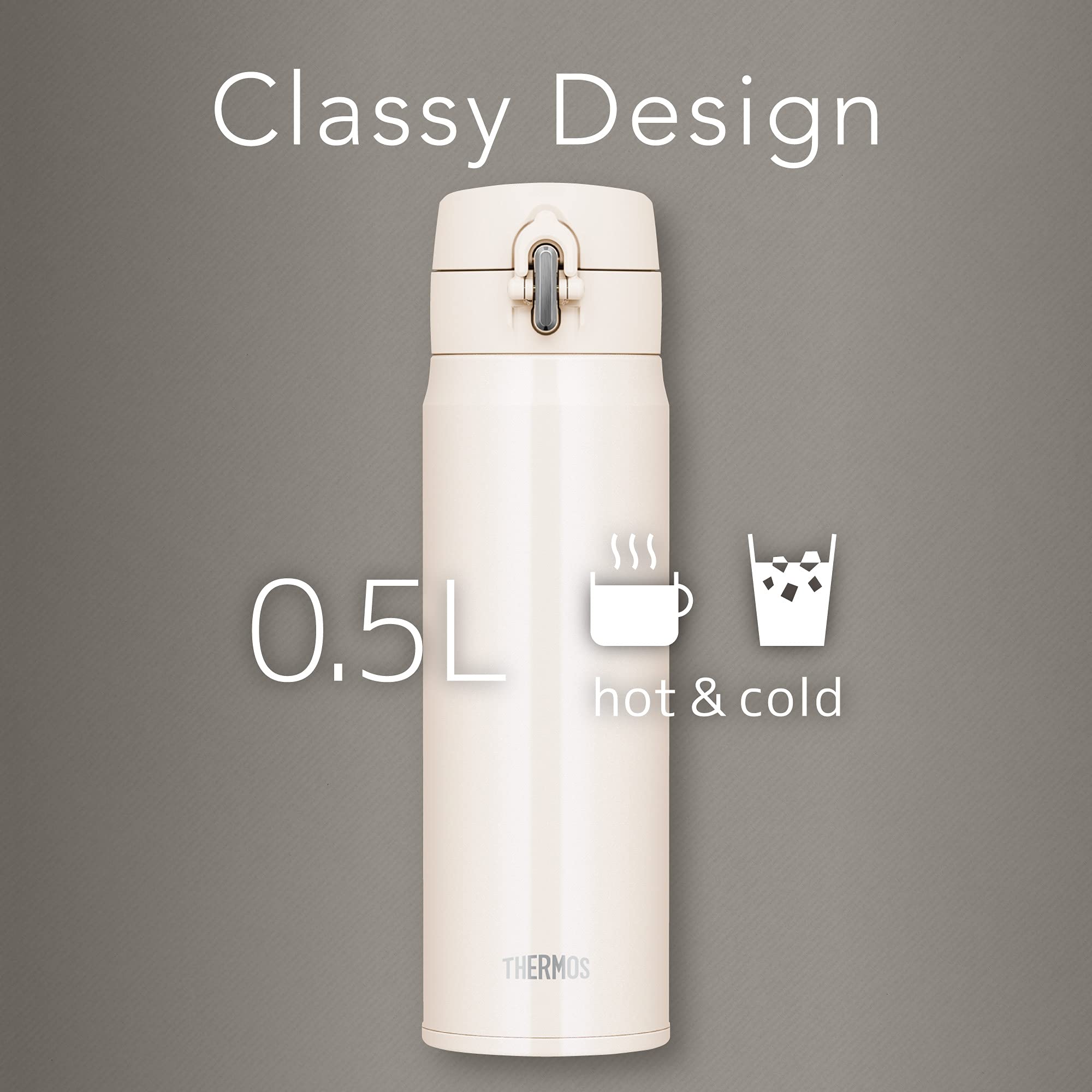 Thermos 500ml Vacuum Insulated White Beige Water Bottle Portable Mug - Joh-500 Wbe