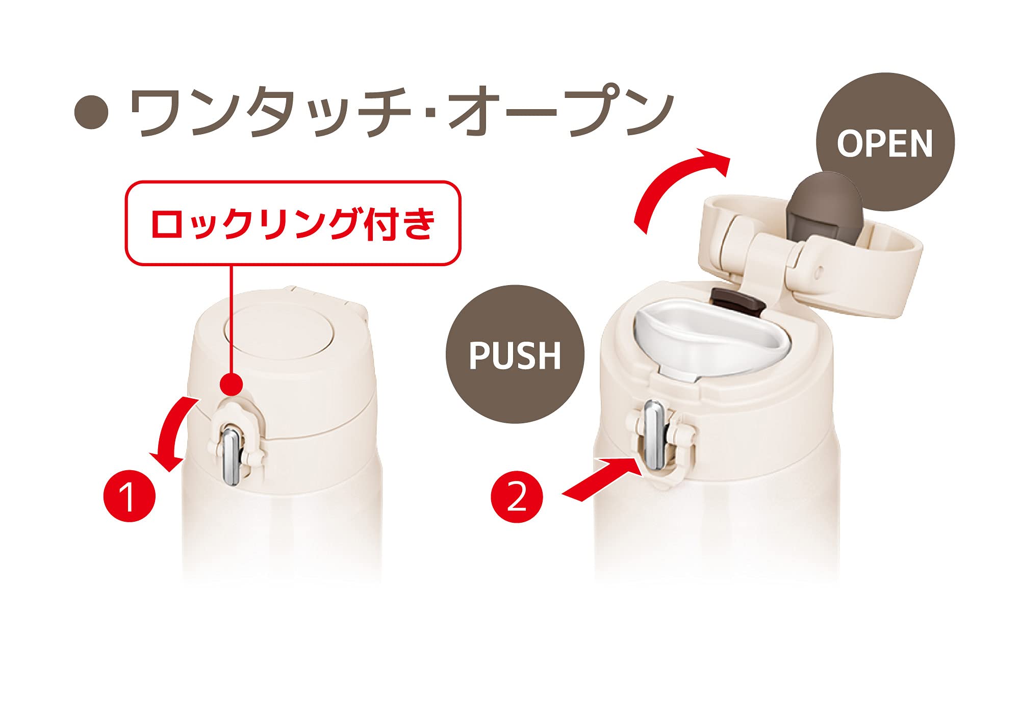 Thermos 500ml Vacuum Insulated White Beige Water Bottle Portable Mug - Joh-500 Wbe