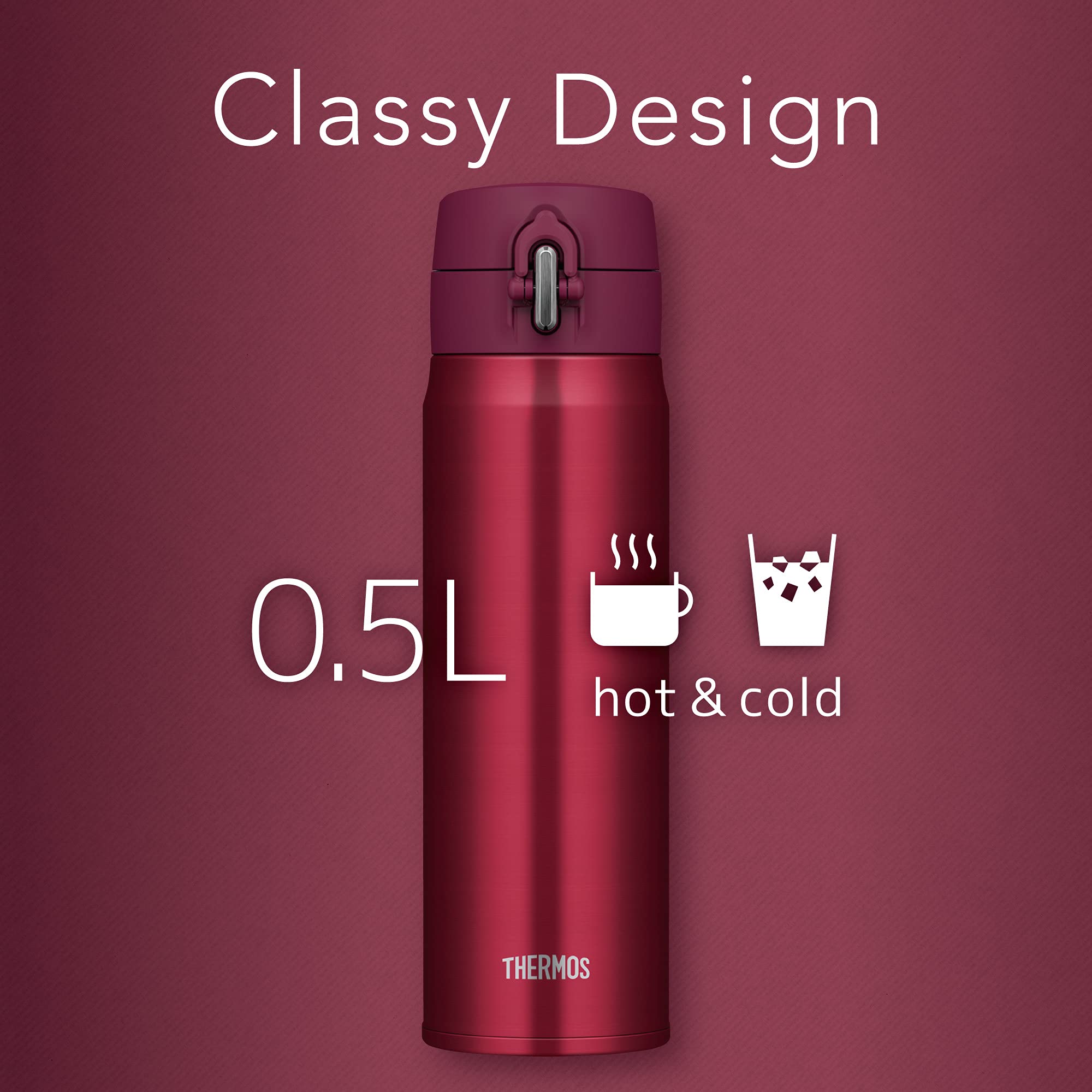 Thermos 500Ml Wine Red Insulated Water Bottle Vacuum Portable Mug - Joh-500 Wnr