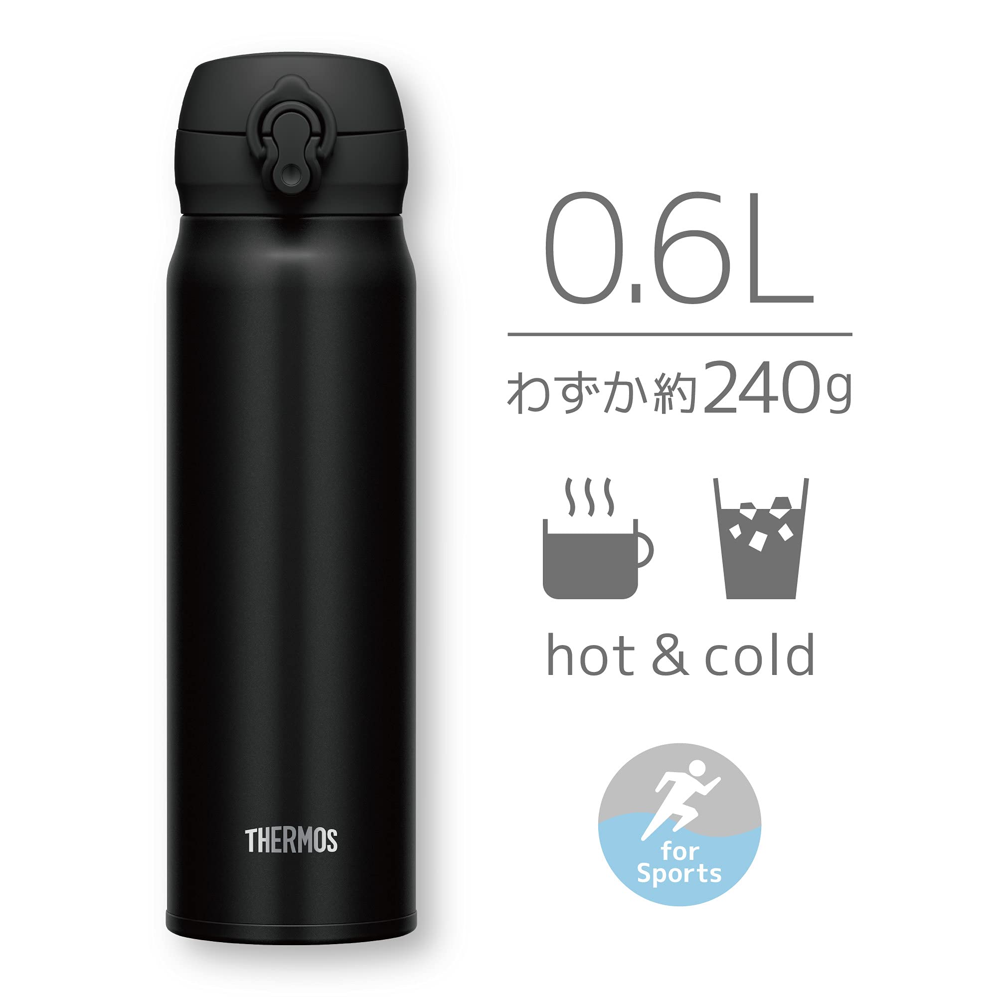 Thermos 600ml Vacuum Insulated Water Bottle Portable Mug Deep Black Jnl-605 Dpbk