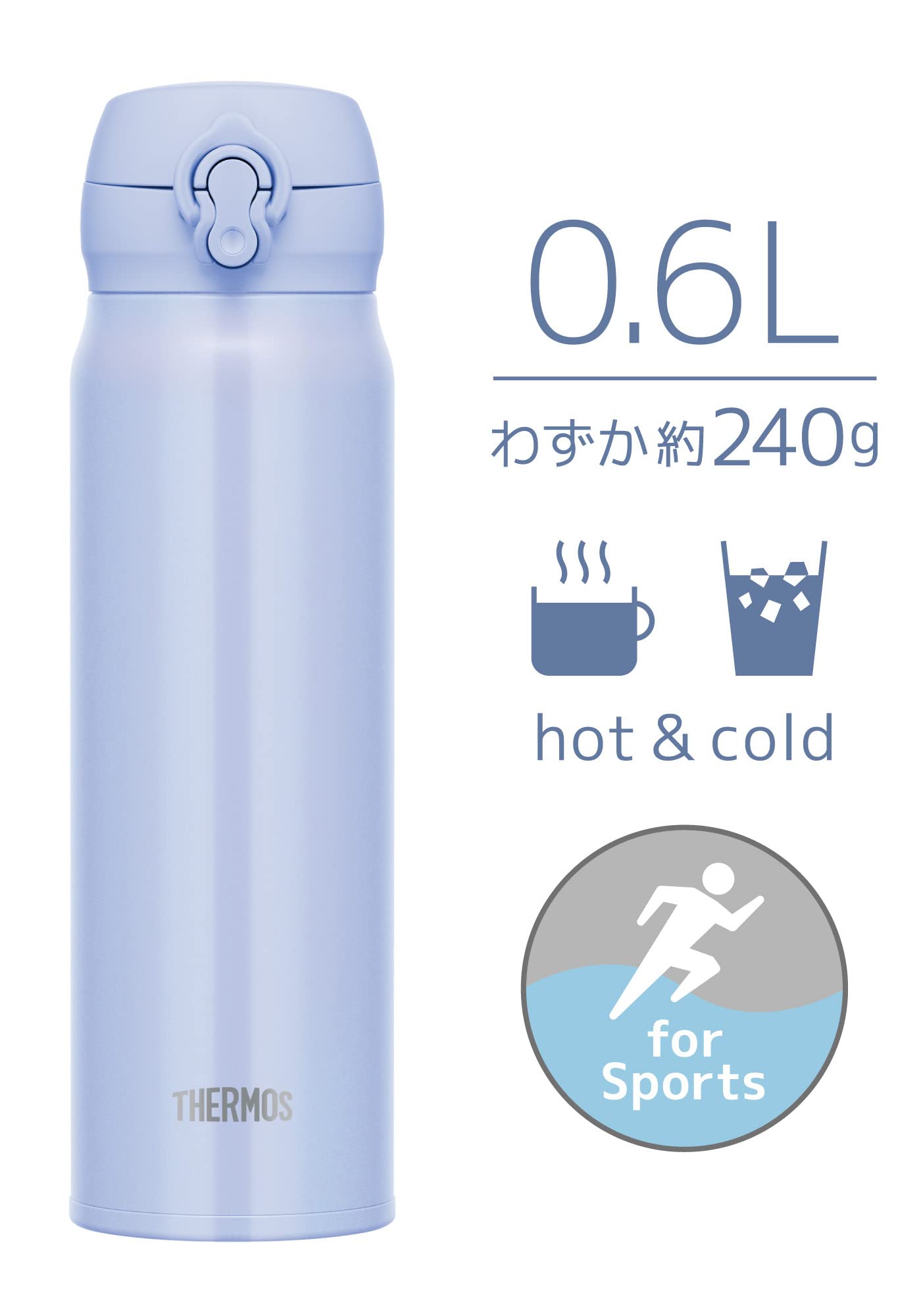 Thermos JNL-606 PBL Stainless Steel Vacuum Insulated Water Bottle 600ml Easy Clean Pearl Blue
