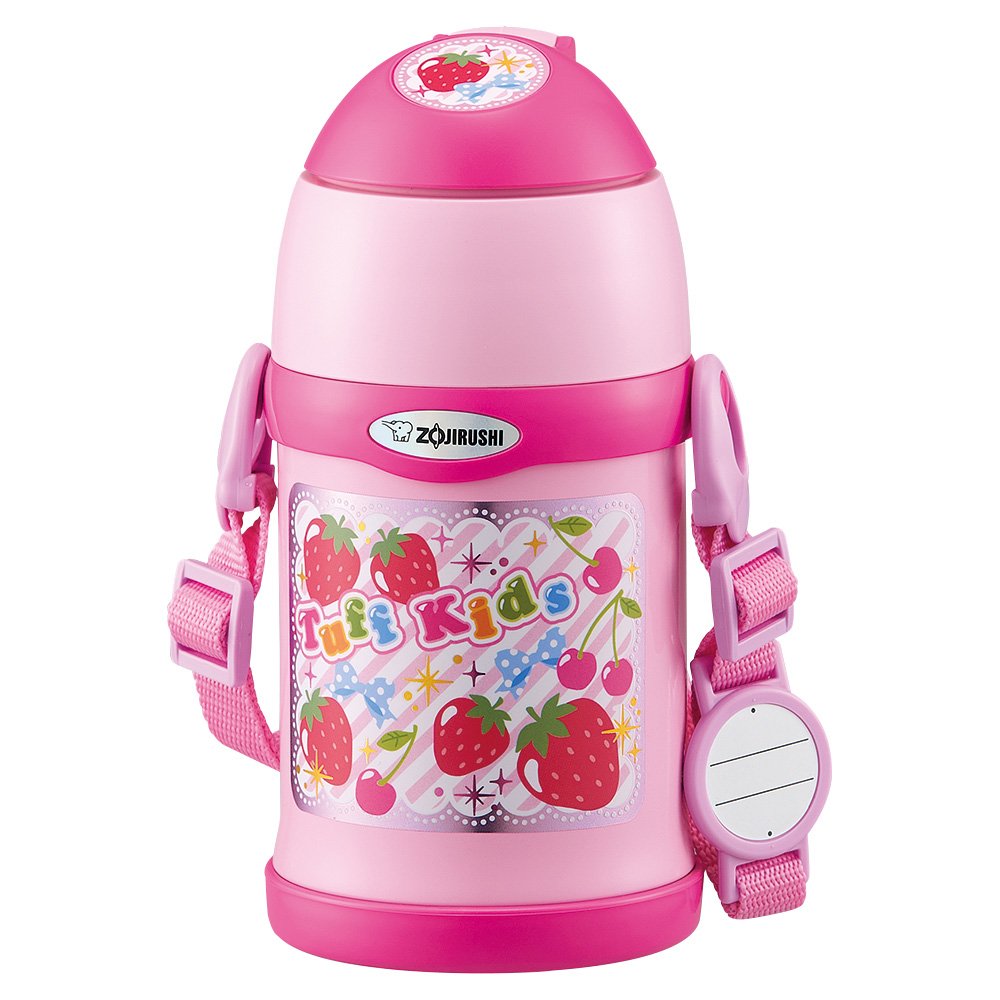 Zojirushi Cool Kids 450ml Pink Stainless Steel Sports Bottle with 2-Way Straw & Cup