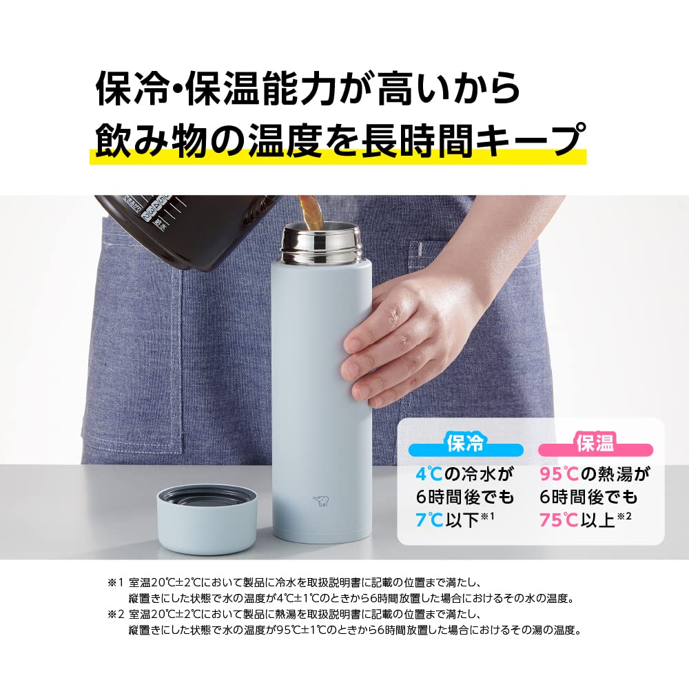Zojirushi Large Capacity 720ml Stainless Steel Water Bottle Easy-to-Clean Screw Cap Ice Gray