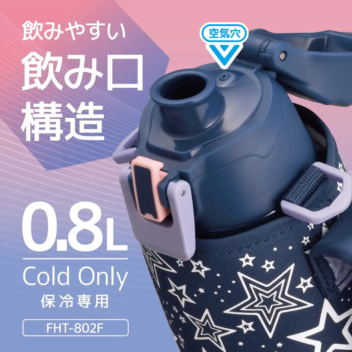 Thermos 0.8L Navy Peach Vacuum Insulated Sports Bottle for Cold Storage FHT-802F NVPC
