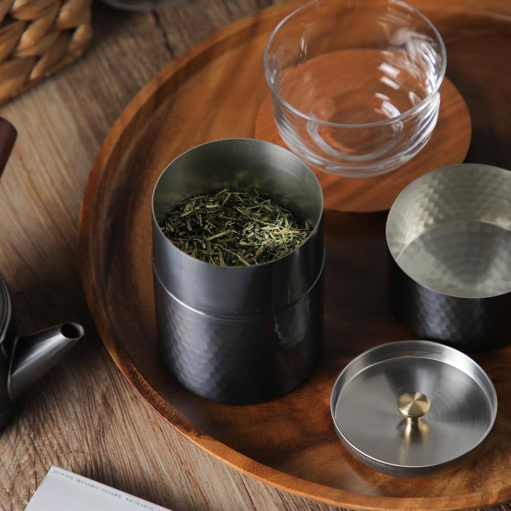 Asahi Copper Japanese Loose Tea Leaf Chazutsu Tea Caddy W/ Spoon & Gift Box