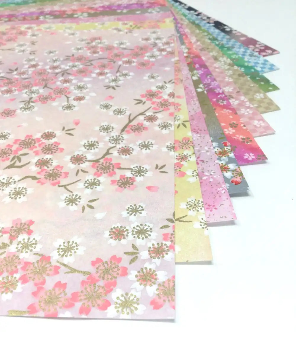 Japan Washi Kawasumi Hand-Dyed Cherry Pattern Chiyogami Yuzen Washi B4 25.7X36.4Cm 10 Patterns