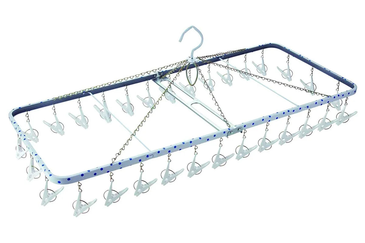 Nishida Japan Laundry Hanger Proleave Steel Square Blue Polka Dots 30 Pinches White