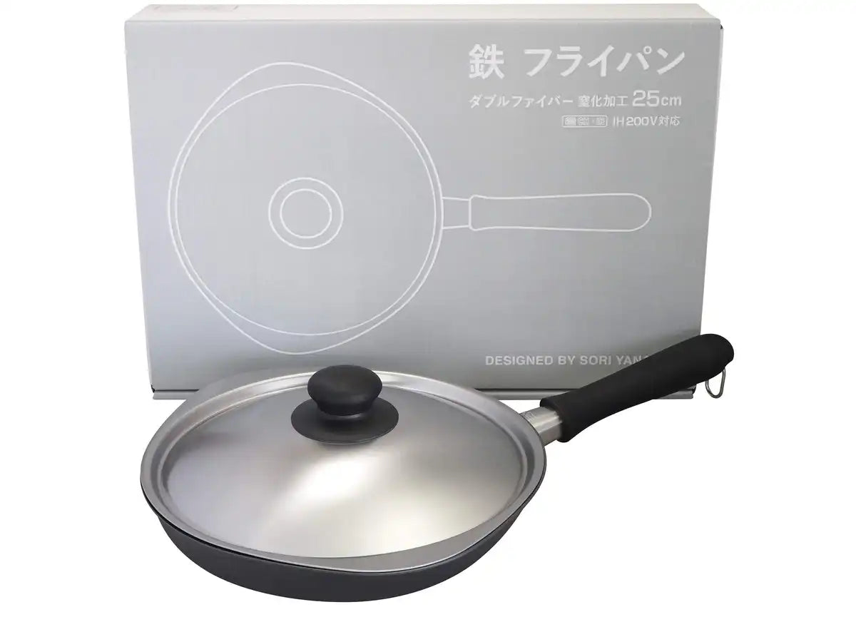 Sori Yanagi Japan Iron Frying Pan 25Cm Lid Compatible Ih Double Fiber Line Nitriding