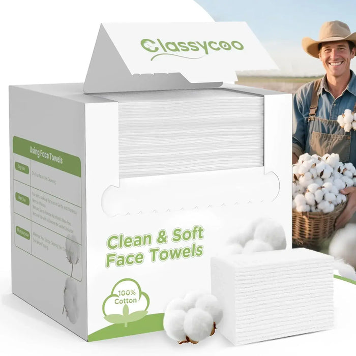Classycoo XL Disposable Face Towels 100% Cotton Ultra Soft