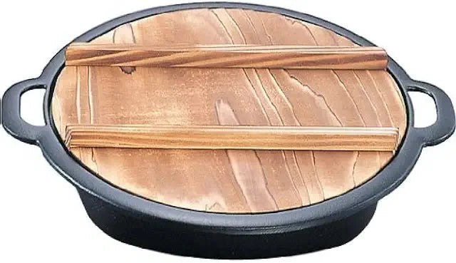 Iwachu Nambu Cast Iron Sukiyaki & Gyoza Pan Japan W/ Wooden Lid