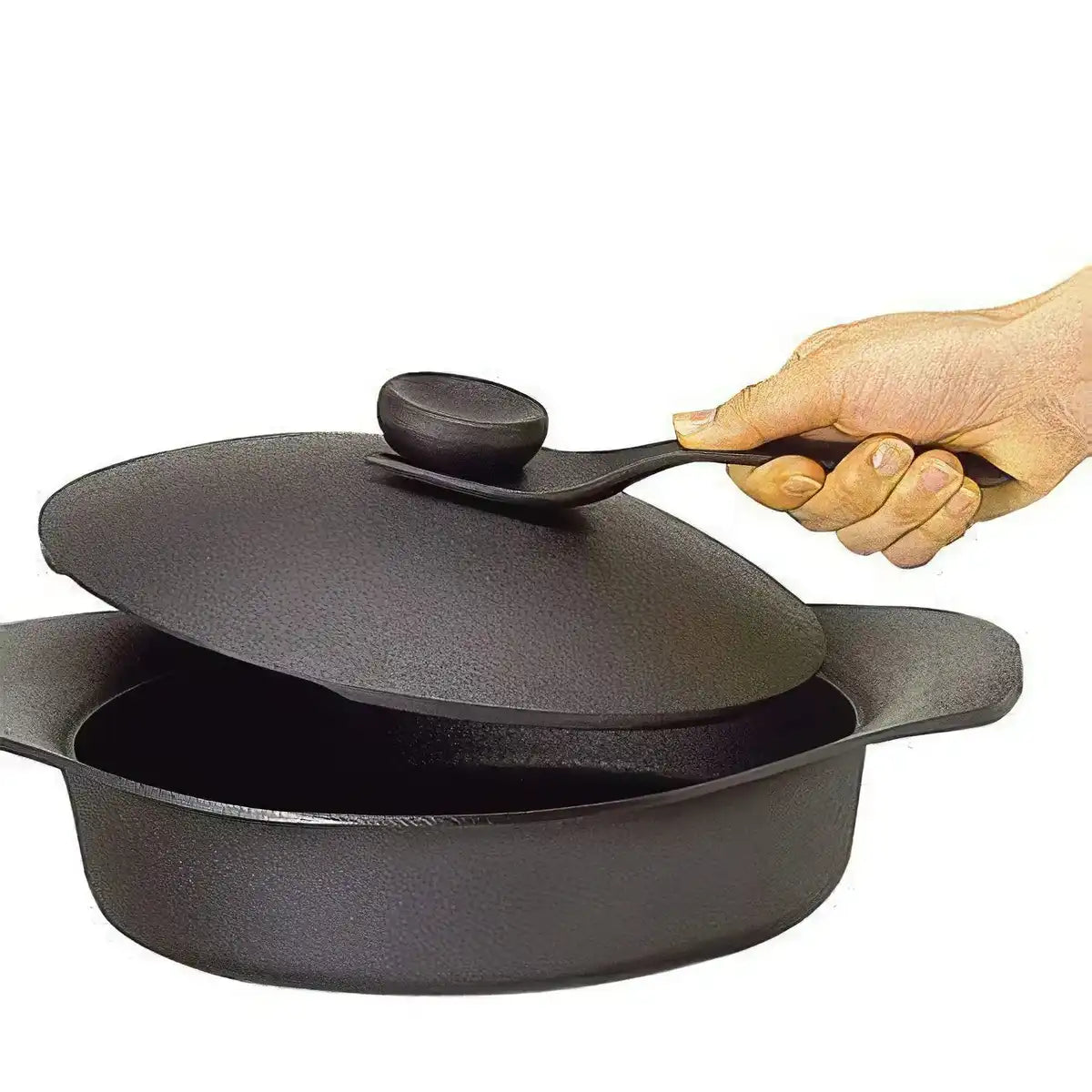 Nihon Yoshokki Cast Iron Induction Shallow Casserole 22Cm Japan W/Lid & Fork
