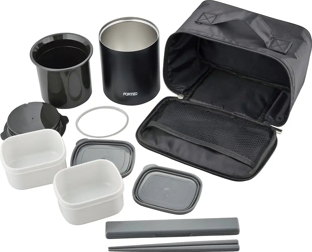 Wahei Freiz Bento Box 840Ml Black Slim Rice Container Japan 2 Side Dish Containers Chopsticks Thermal Fortec Lunch Flr-5958