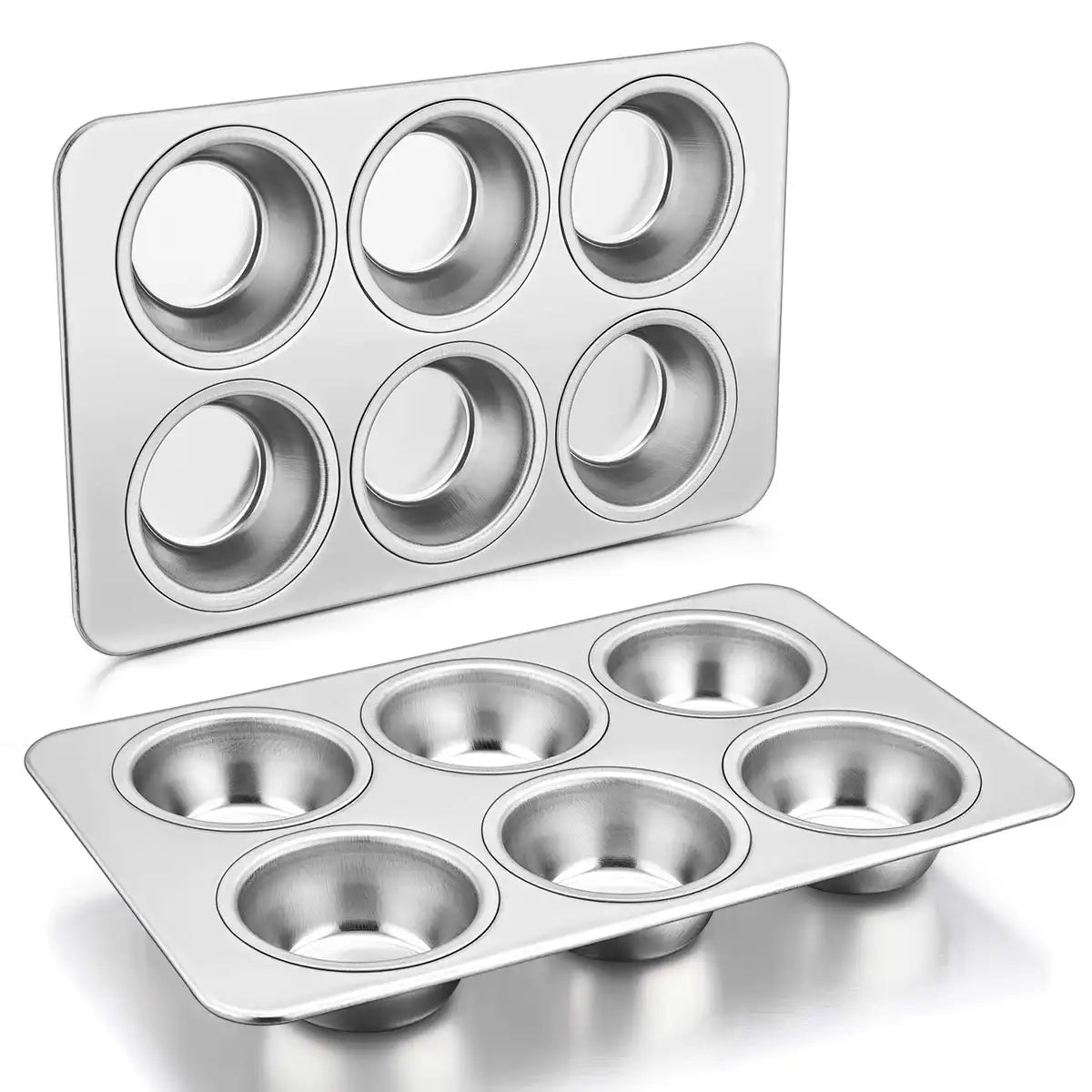 P&P Chef Stainless Steel Muffin Pan Cupcake Pan Set Of 2 (6 Cups) Japan | Quick Release Easy Clean Dishwasher Safe