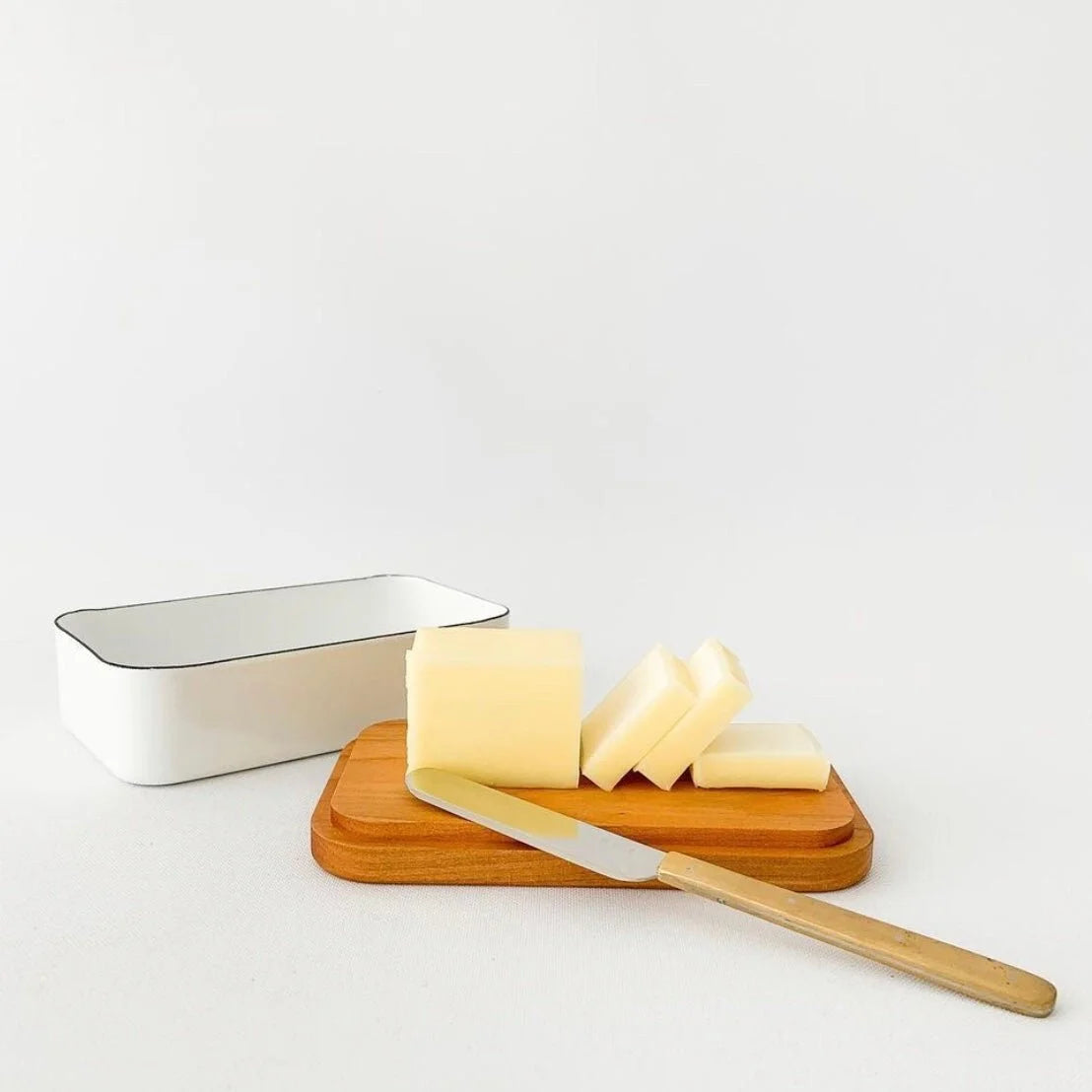 Noda Horo Enamel Butter Dish With Solid Cherry Wood Lid for 450 g Butter