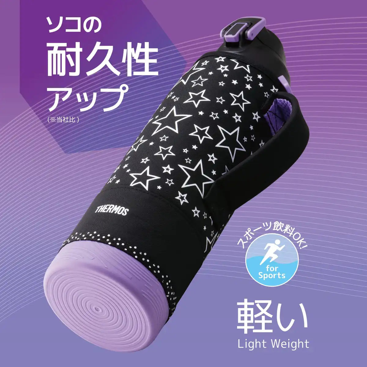 Thermos 1.5L Sports Bottle Vacuum Insulated in Black Purple Fht-1502F for Cold Storage
