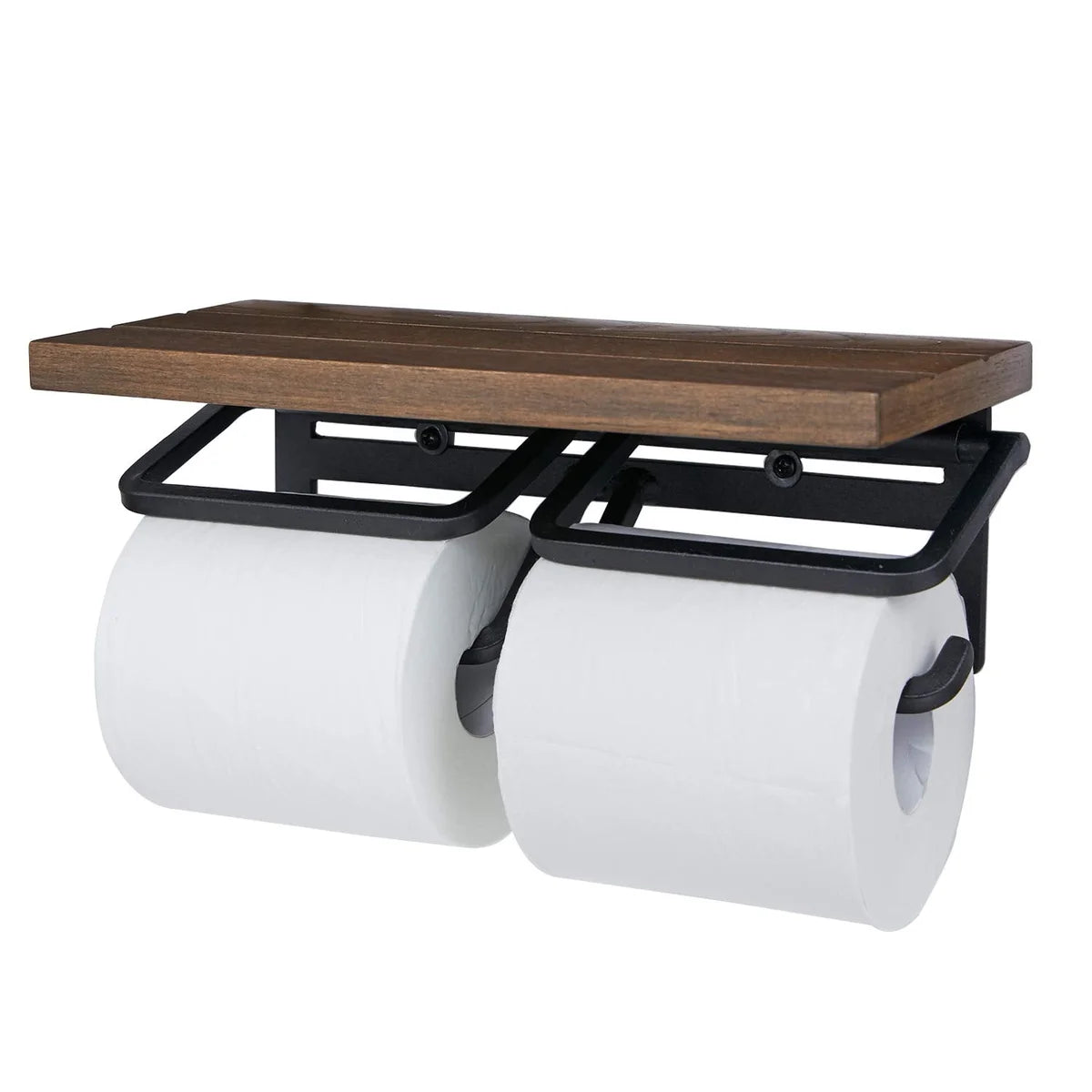 Lowya Toilet Paper Holder Iron Shelf Wooden Double 2 Rows Twin Type Vintage Brown Japan