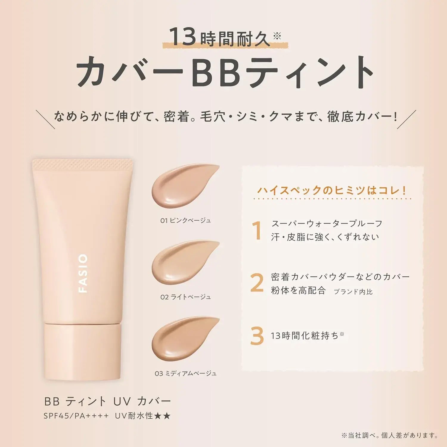 Fasio BB Tint UV Cover Waterproof SPF45 PA Plus Plus