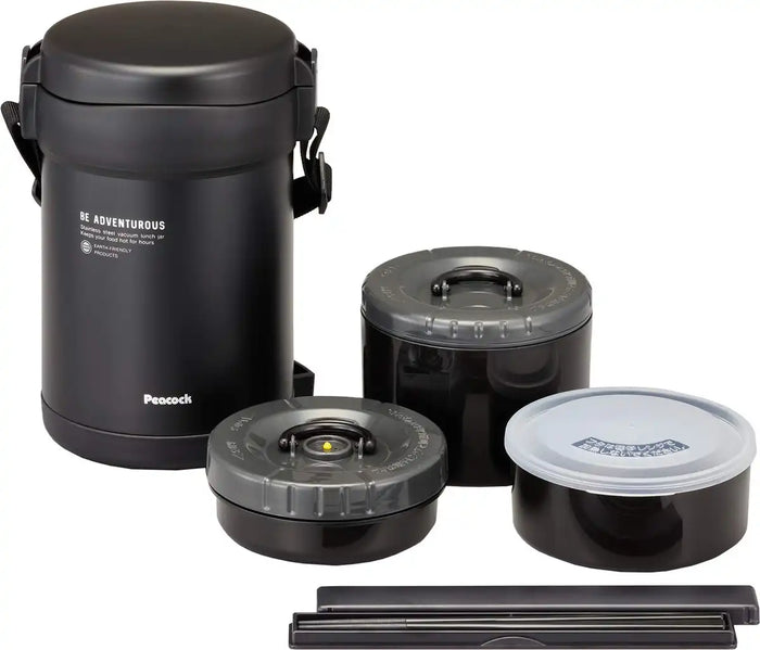The-Peacock Japan 1.8L Matte Black Stainless Steel Lunch Jar Arl-18 Bd Thermal Insulation