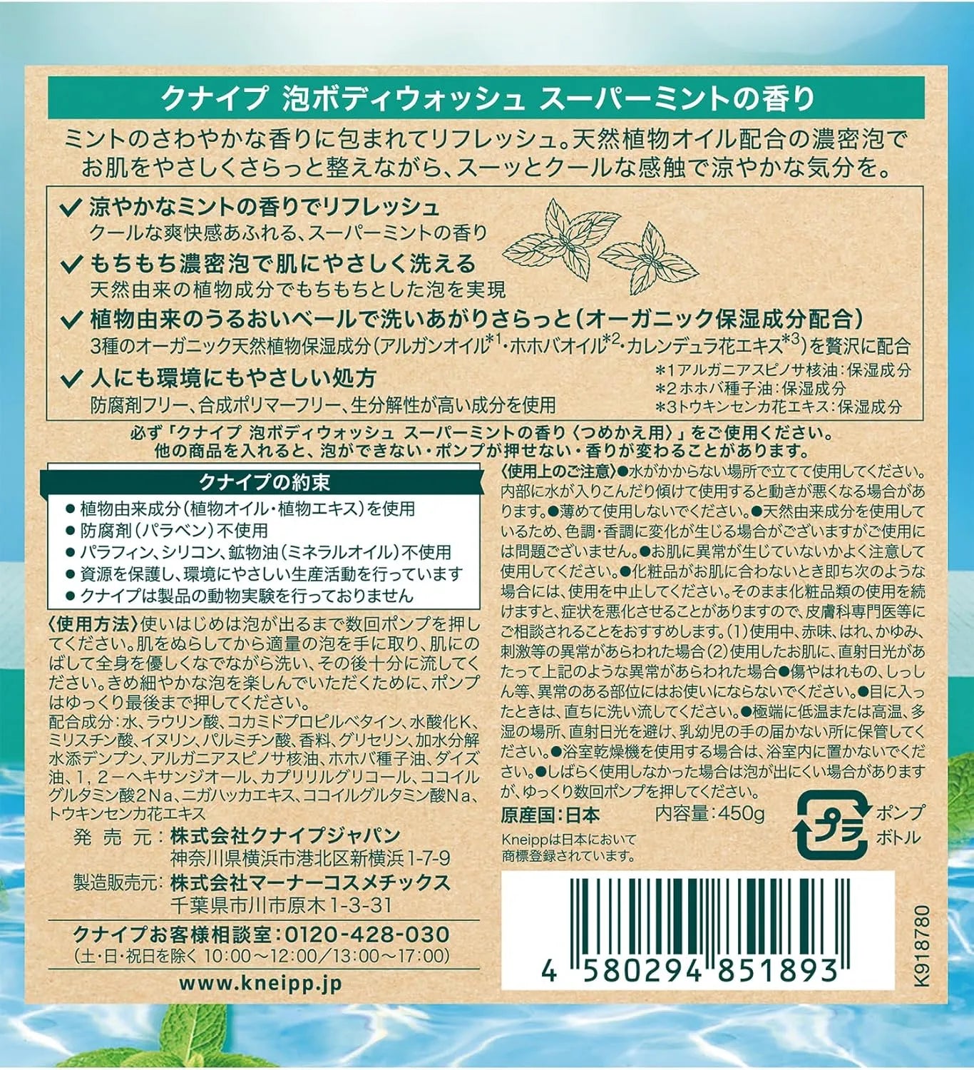 Kneipp Foam Body Wash Super Mint Scent Refreshing Cleanser 15.9 oz Kneipp