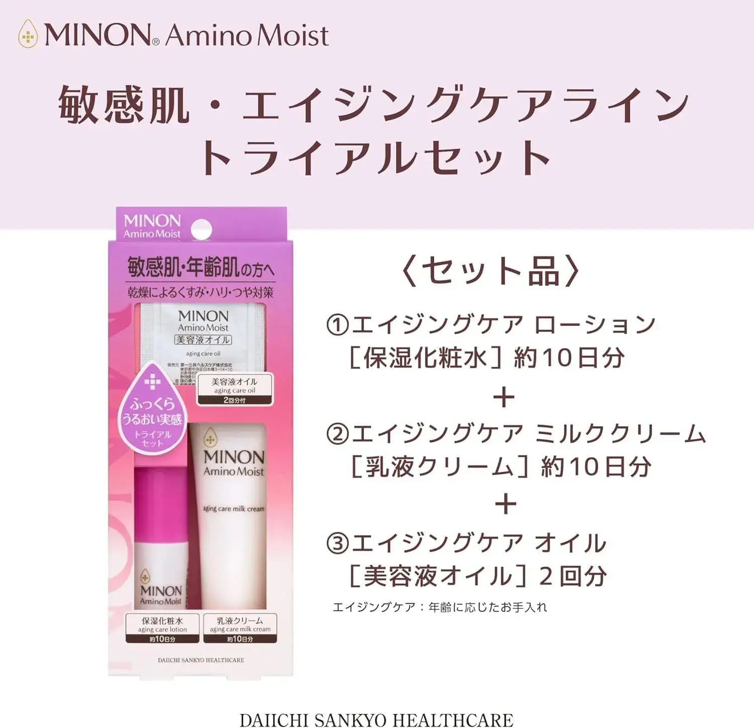 Minon Amino Moist Aging Care Trial Set Moisturizing Lotion Cream Oil