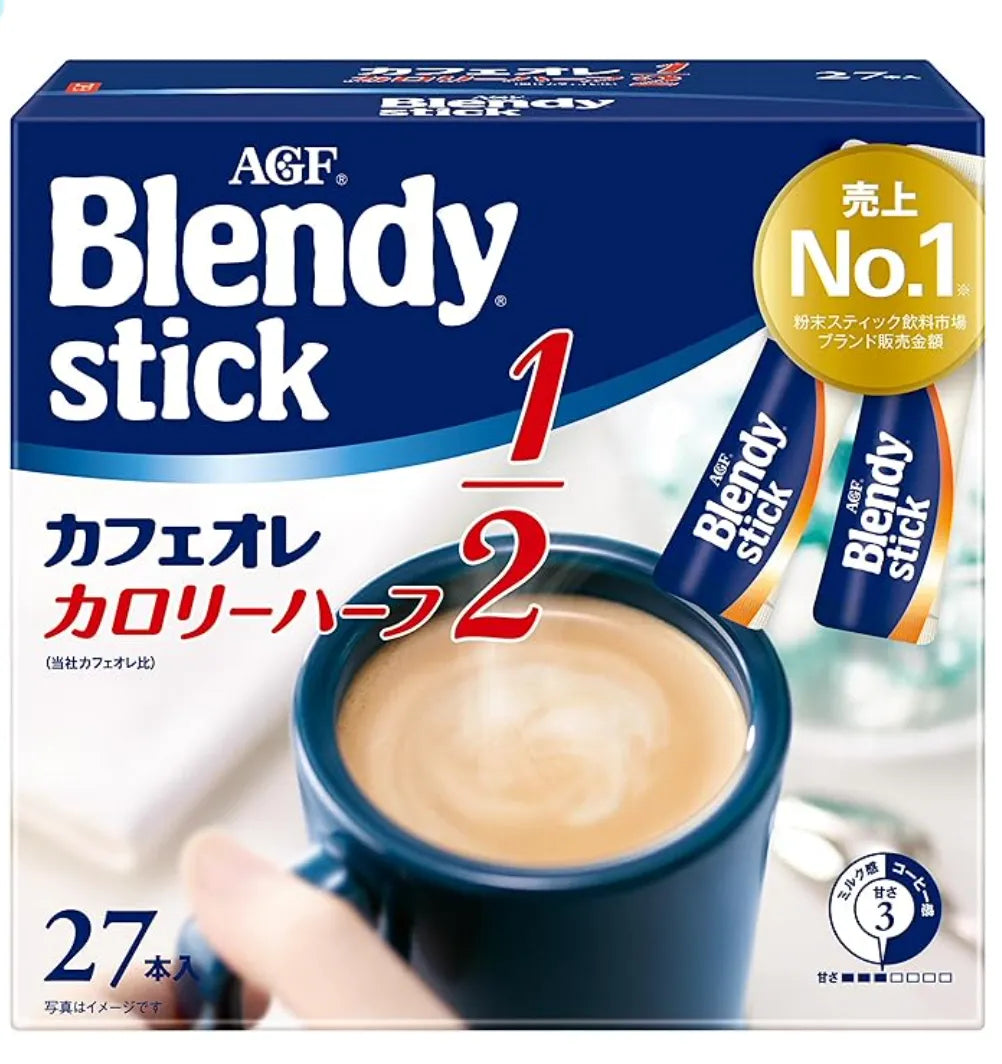 Ajinomoto Agf Blendy Stick Cafe Au Lait Half Calorie Version 27 Sticks - Mildly Sweet Coffee