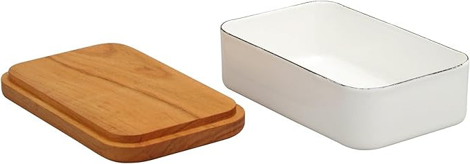 Noda Horo Enamel Butter Dish With Solid Cherry Wood Lid for 200 g Butter