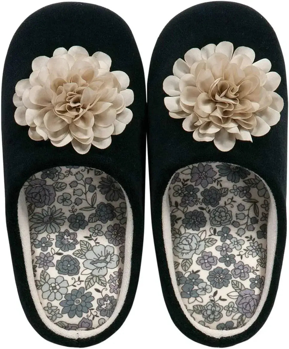 Senko Charlotte Slipper with Flower Motif Low-Rebound Sole - Black - 4973422631922