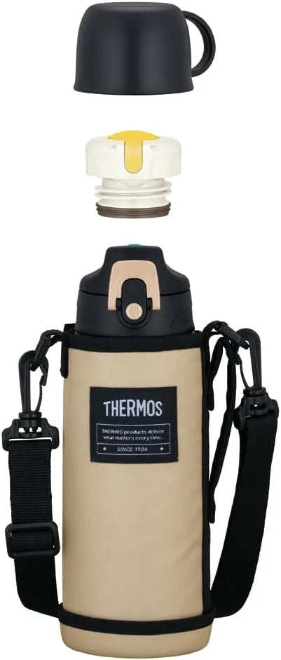 Thermos FJJ-802WF Vacuum Insulated 2-Way Bottle 0.8L Beige Black Thermos