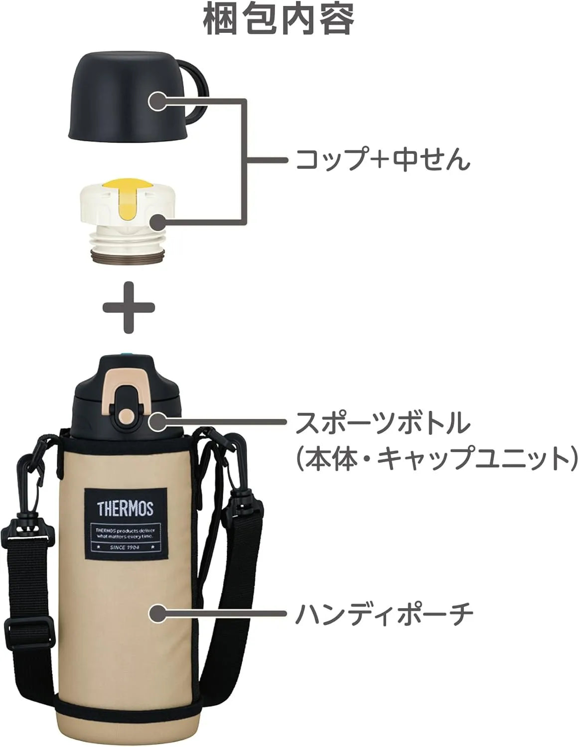 Thermos FJJ-802WF Vacuum Insulated 2-Way Bottle 0.8L Beige Black Thermos