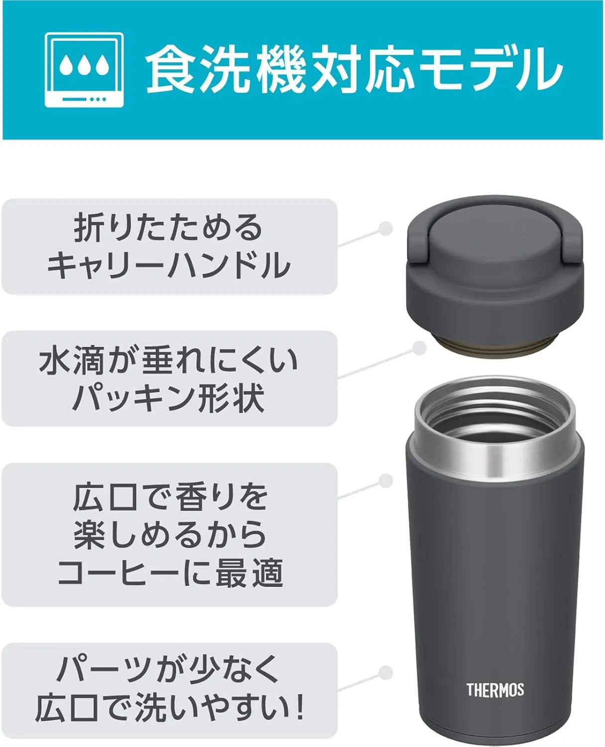 Thermos JOV-321 SMB Vacuum Insulated Portable Tumbler 10.1 fl oz Smoke Black Thermos