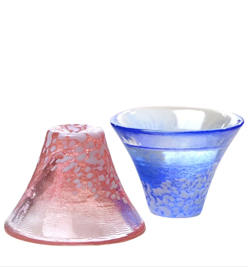 Toyo Sasaki Glass Mount Fuji Glass Sake Cup Blue and Red - Single