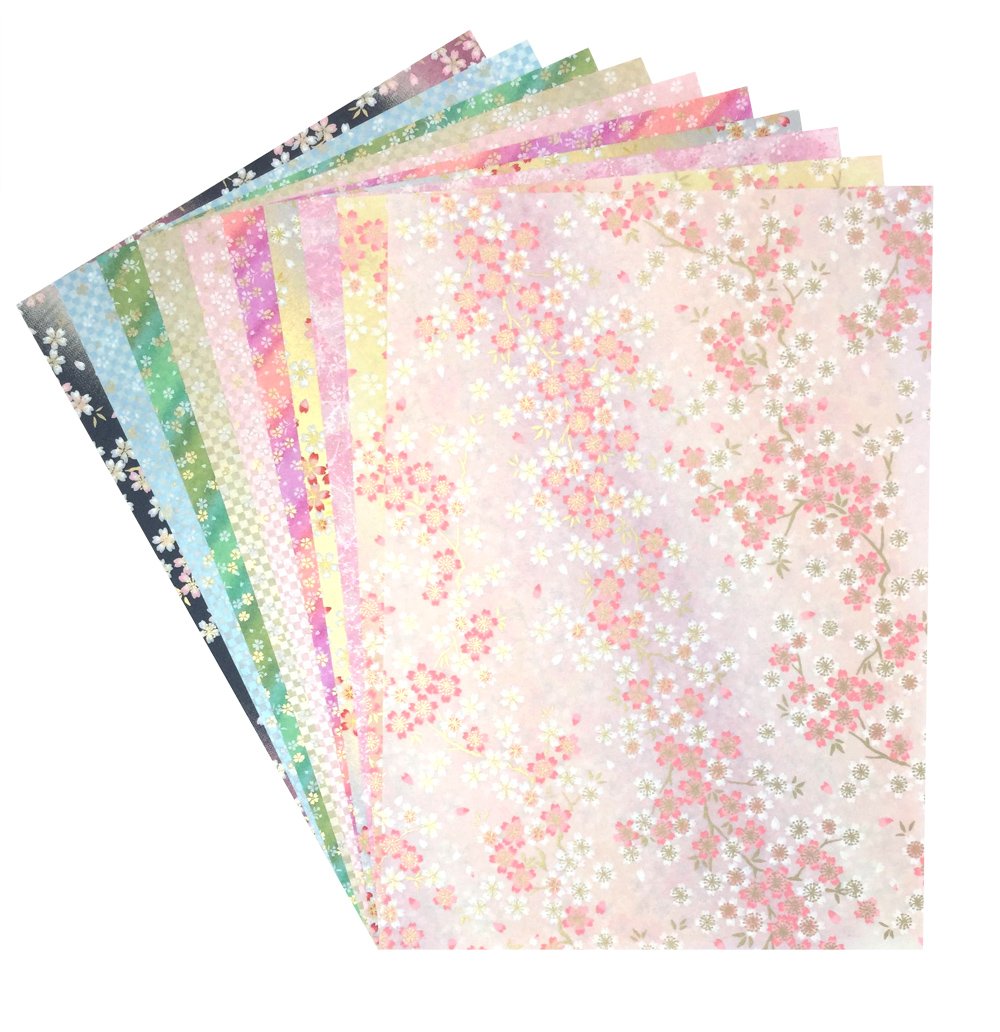 Japan Washi Kawasumi Hand-Dyed Cherry Pattern Chiyogami Yuzen Washi B4 25.7X36.4Cm 10 Patterns