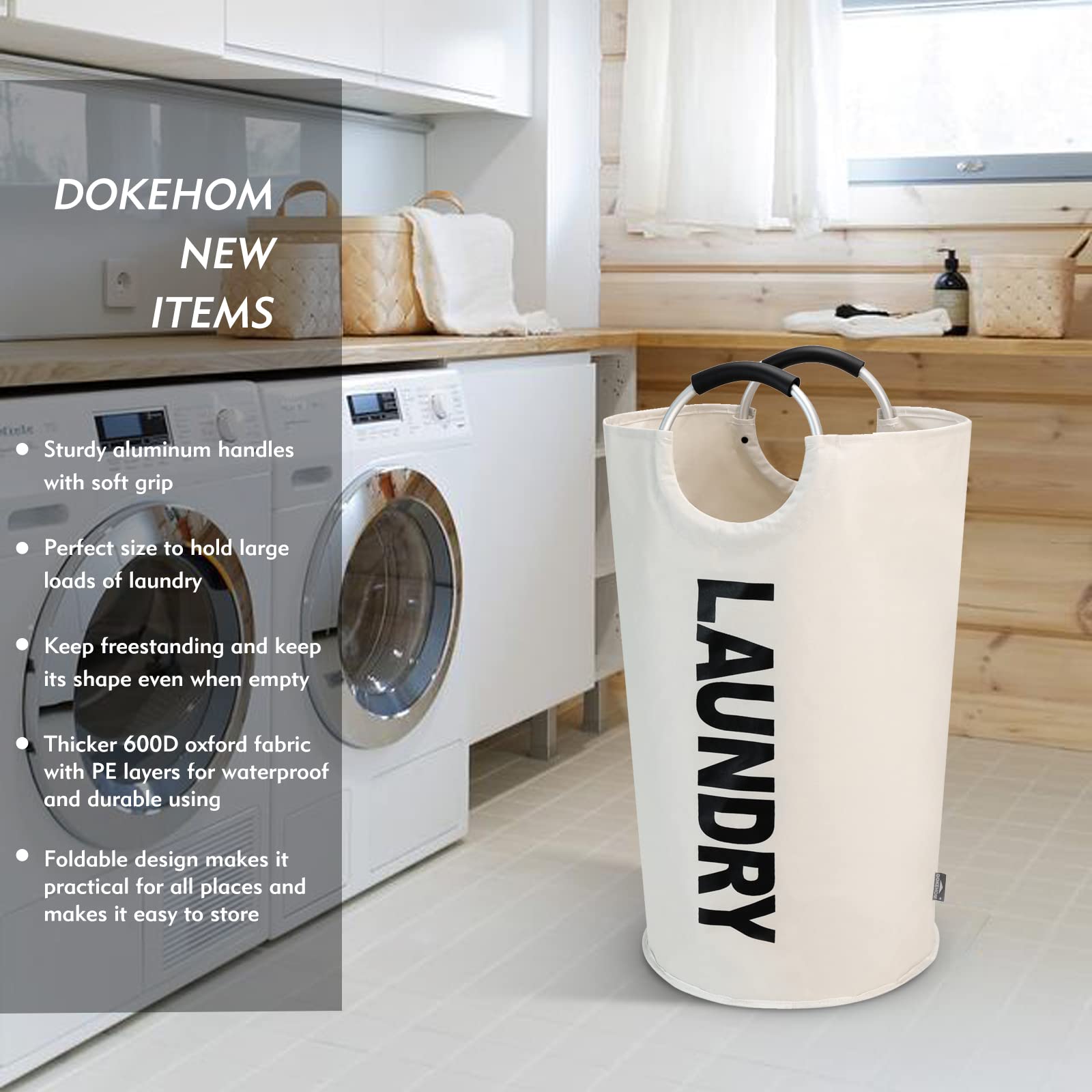 Dokehom 95L Laundry Basket Hamper Box Japan Waterproof Handle Folding Stylish Interior Goods (Black)