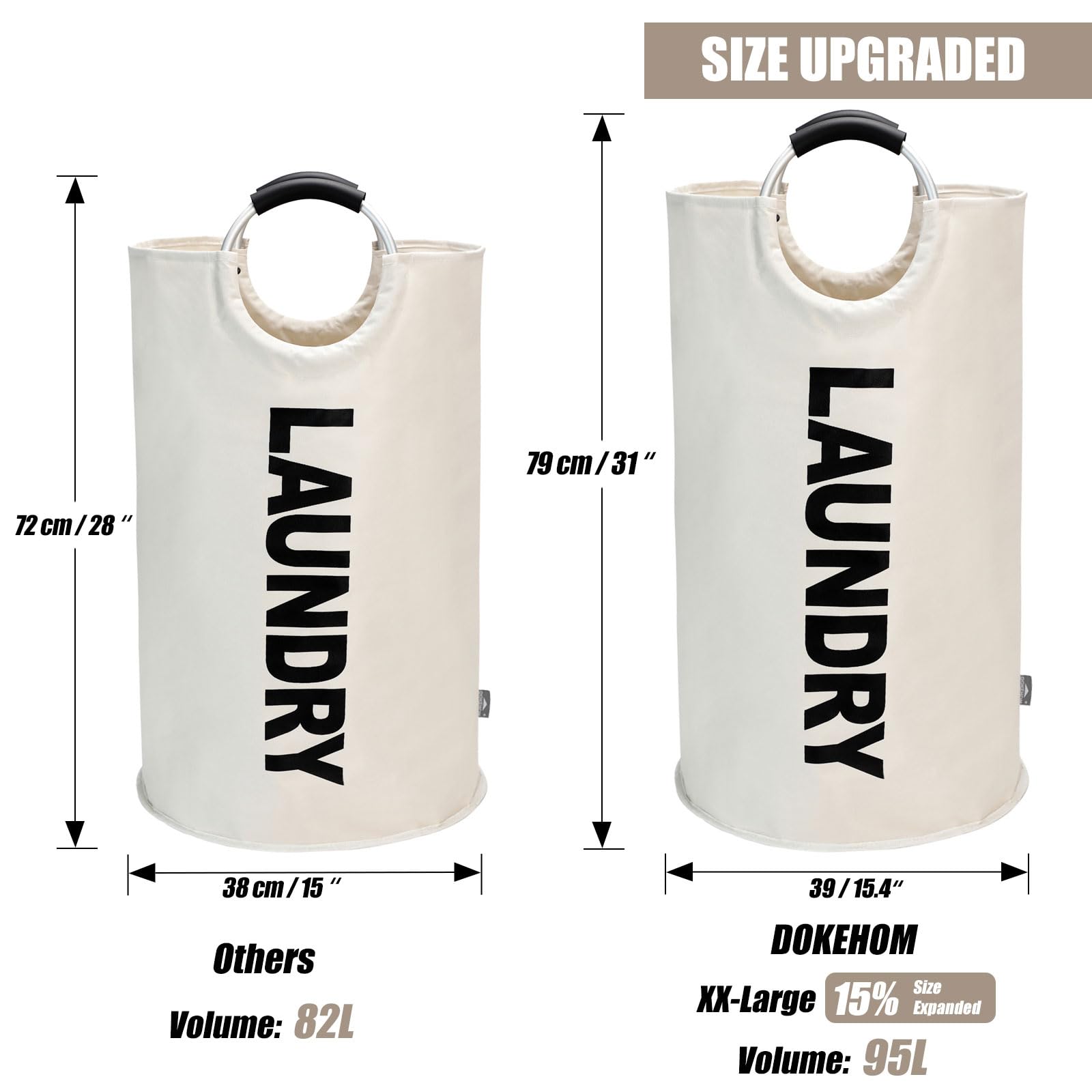 Dokehom 95L Laundry Basket Hamper Box Japan Waterproof Handle Folding Stylish Interior Goods (Black)