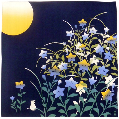 Hama Pattern Furoshiki 50Cm Japan Bellflower & Moonlight Navy Blue