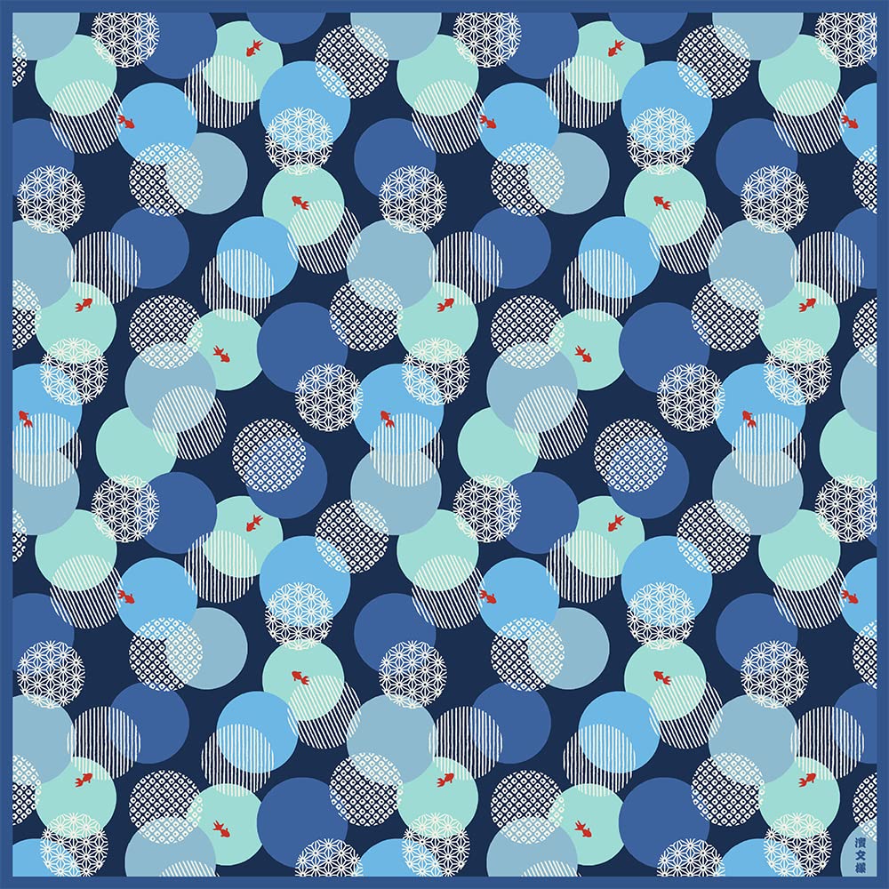 Hama Pattern Furoshiki 50Cm Goldfish & Crest Ball - Japanese Cloth