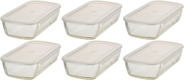 Hario Japan Buono Kitchen Kstl-90-Tw Glass Storage Containers (6-Pack) 900Ml Heat-Resistant Square Clear