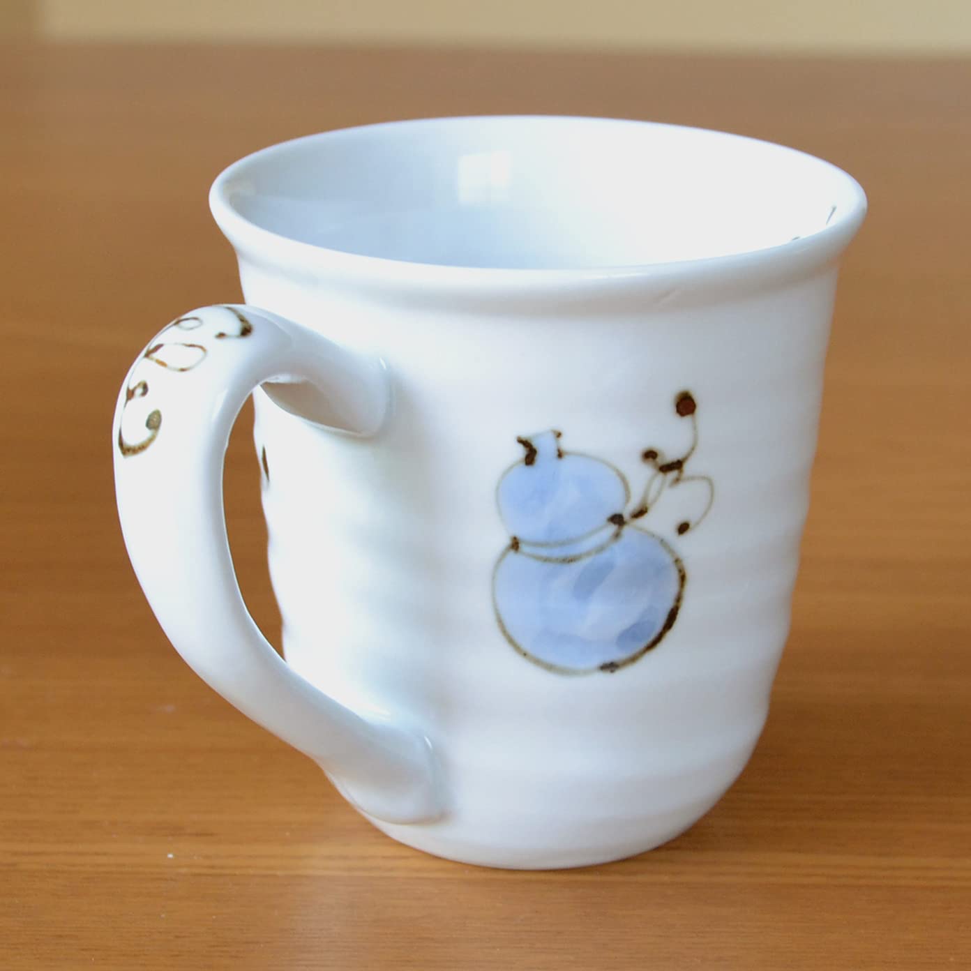 Arita Ware Hanaroku Gourd Blue Hyakuju Noshi Mug For 100-Year Celebration - Wooden Box & Message Card Included - Japan