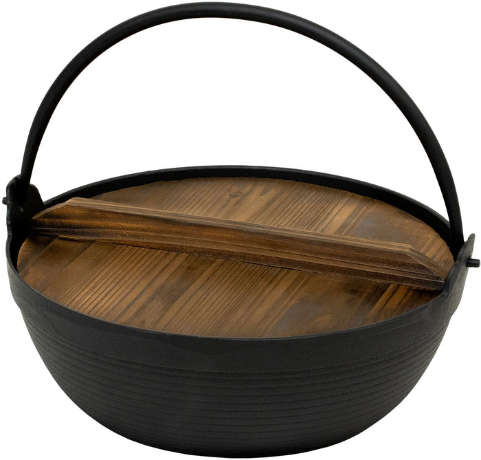 Ikenaga Iron Works Tekko Iron Pot 24Cm W/ Wooden Lid - Ih Compatible 2-3 People Japan Gourmet