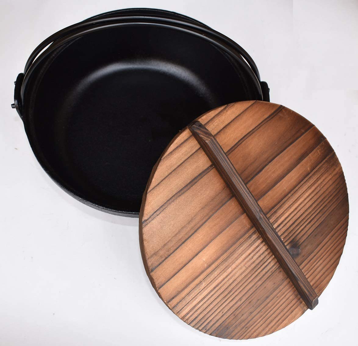 Ishigaki Industry Iron Casting Irori Pot Black 24Cm With Wooden Lid Gas Fire Ih Compatible Made In Japan 3985