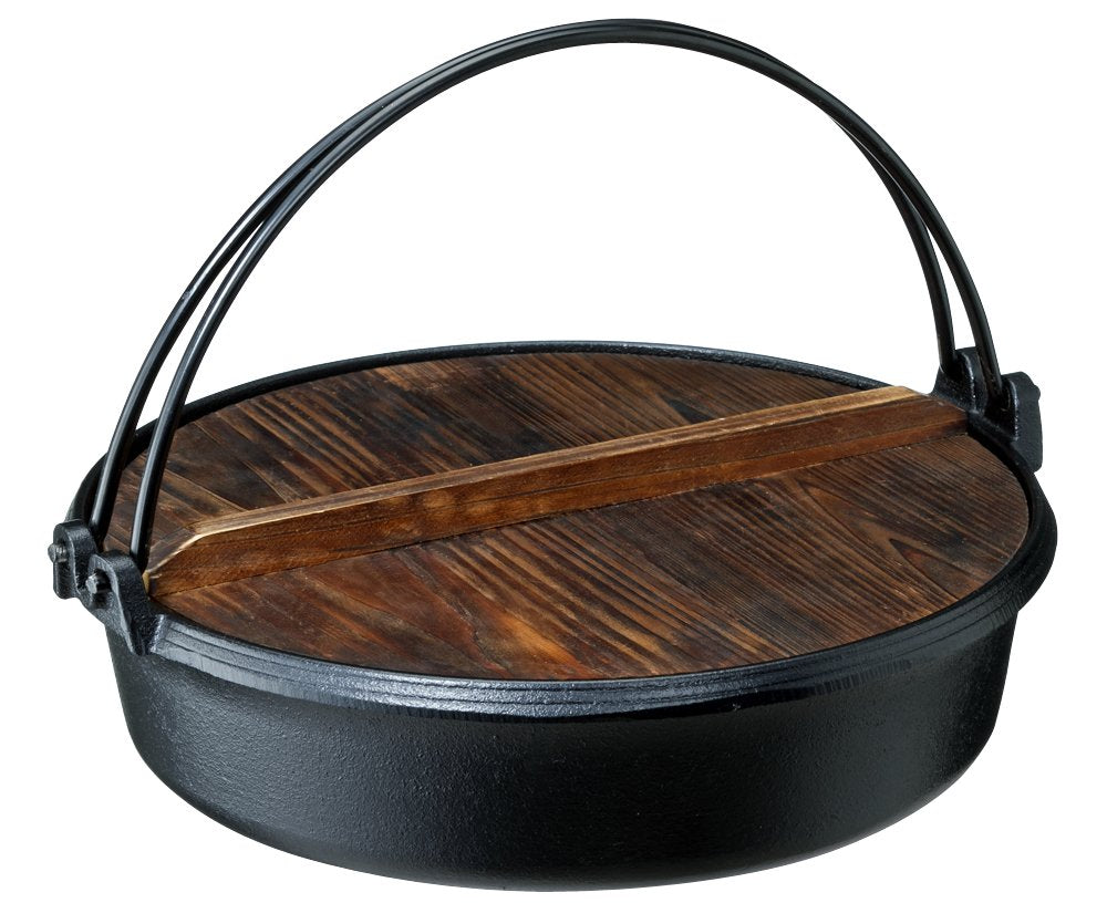 Ishigaki Industry Sukiyaki Pot With Wooden Lid Gas Fire Ih Iron Casting Japan 29X27.5X8.5Cm