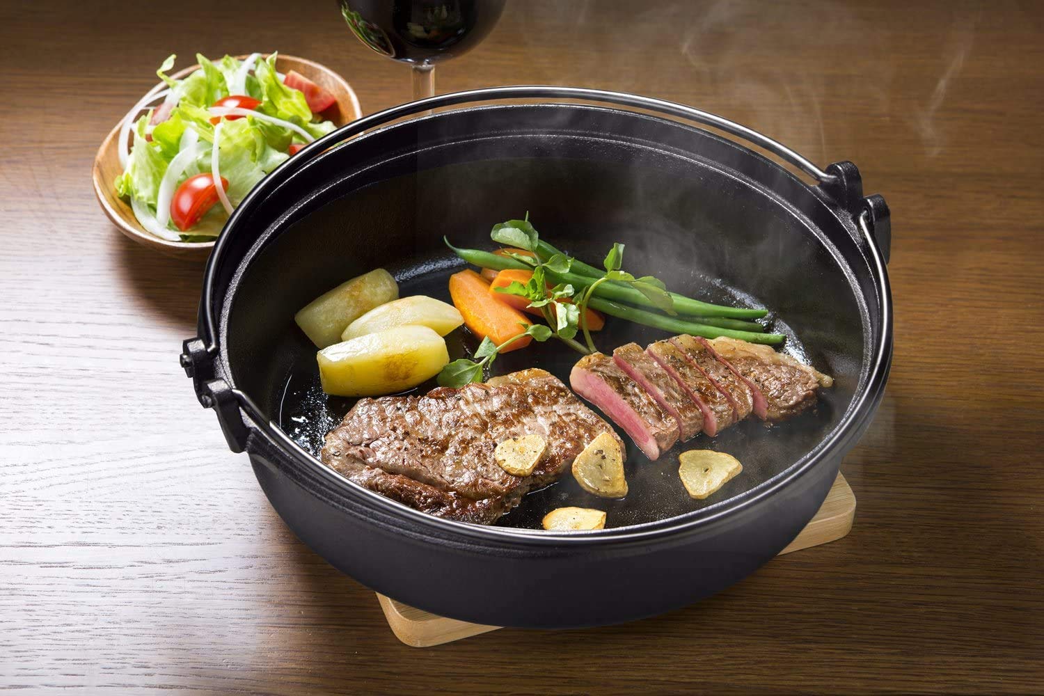 Ishigaki Industry Sukiyaki Pot With Wooden Lid Gas Fire Ih Iron Casting Japan 29X27.5X8.5Cm