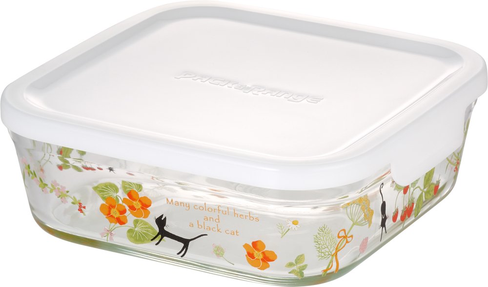 Iwaki Japan B3247-Snb1 Heat Resistant Glass Storage Container Shinjikato Colorful Herbs Square M 800Ml Pack