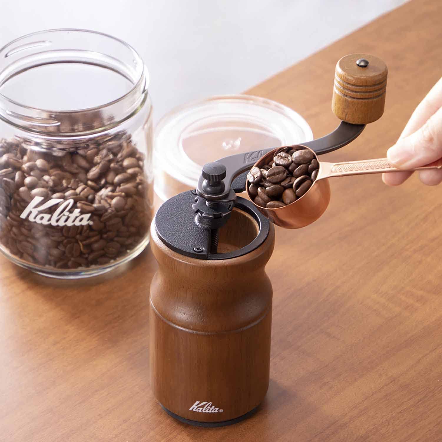 Kalita Kh-10 #42169 Antique Coffee Grinder - Wooden Hand Grind Small Outdoor Camping Adjustable Lid Japan