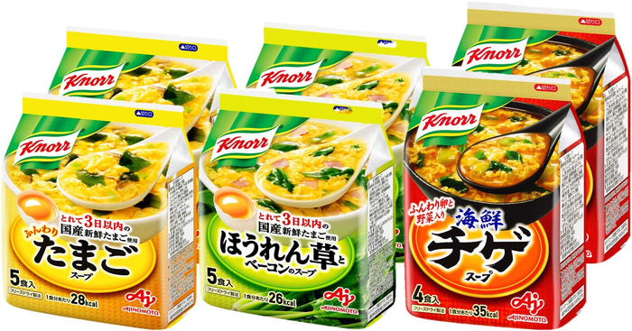 Knorr Freeze-Dried Soup 28 Servings Set (Eggs Spinach Bacon Seafood Jjigae) - Japan