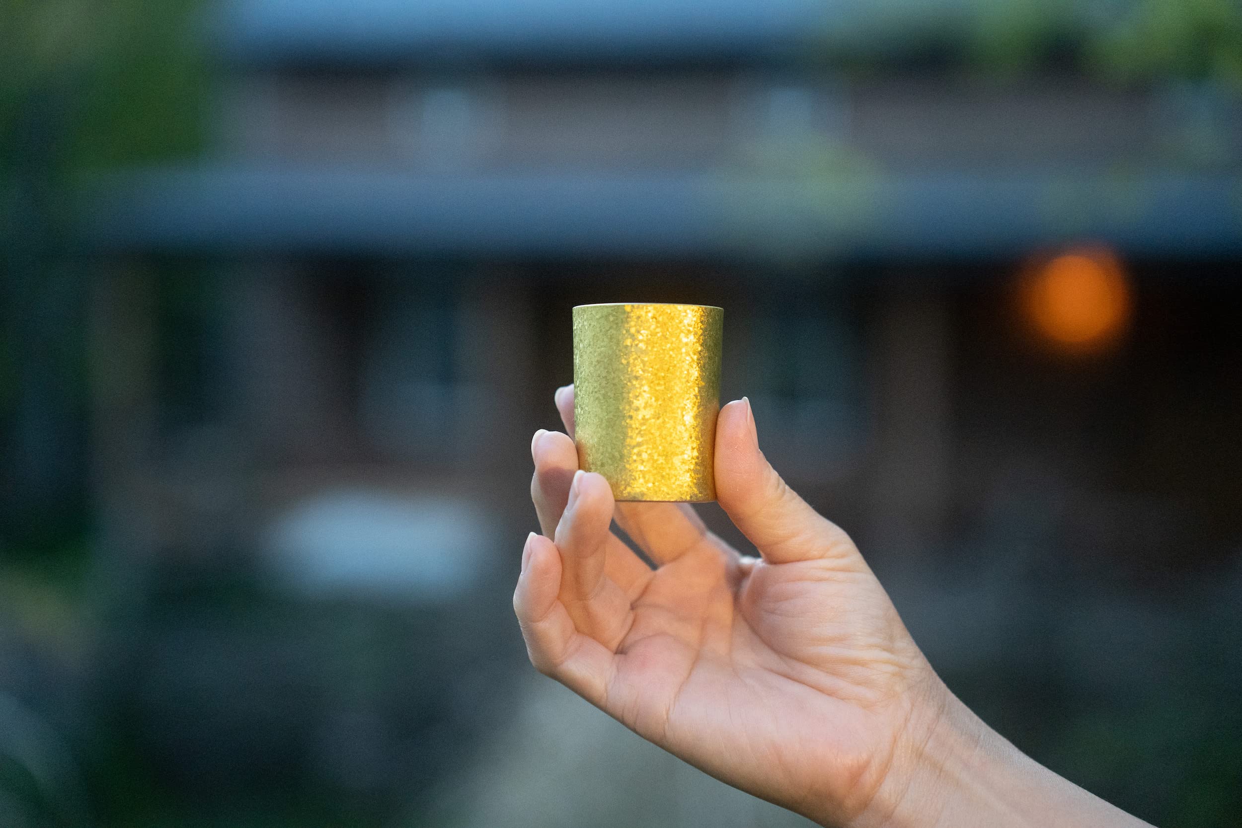 Laugh Wrinkles Guitan Titanium Sake Cup Pair Made In Japan Paulownia Box Wedding Gift Guinomi Gold Pair