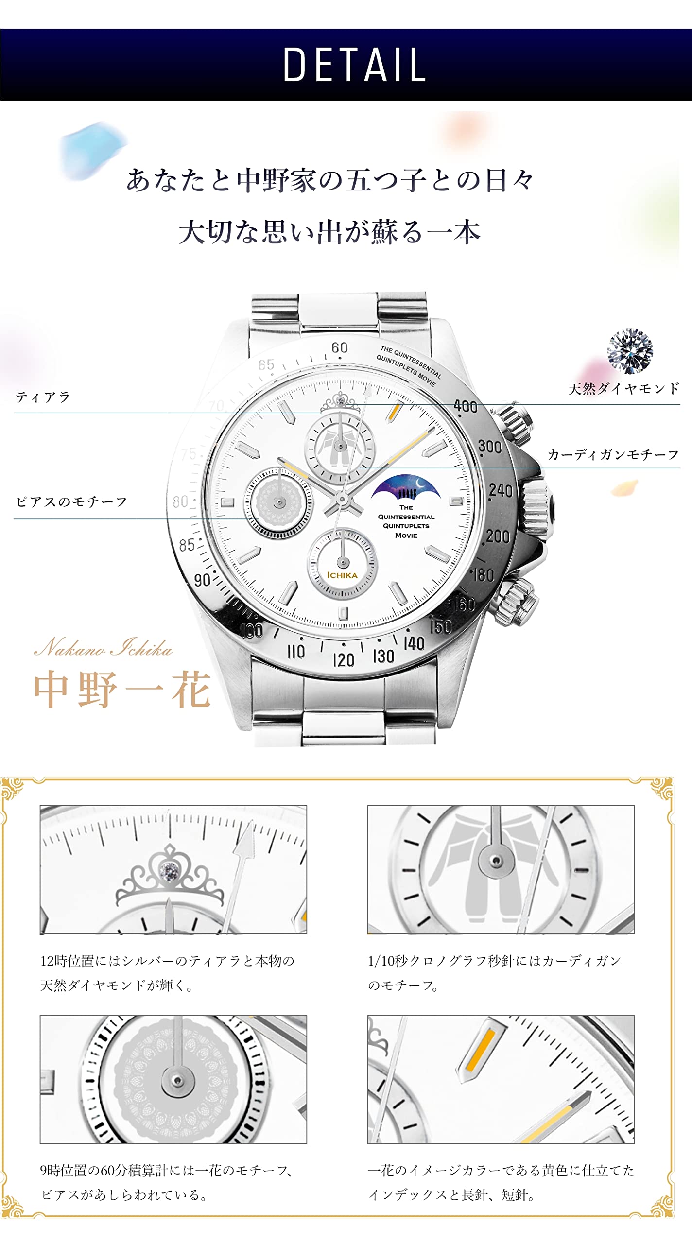 Toei Japan Movie The Quintessential Quintuplet Commemorative Sun Moon Chronograph Watch Ichika Nakano White