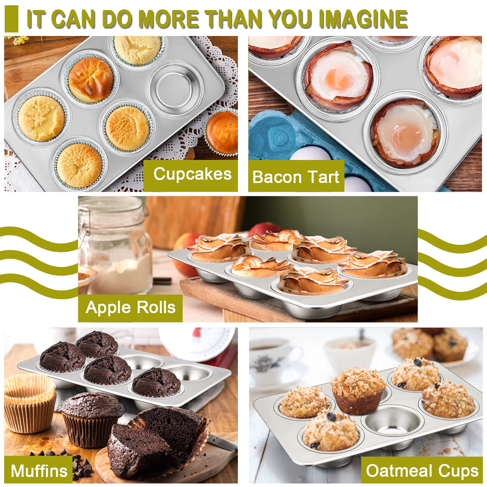 P&P Chef Stainless Steel Muffin Pan Cupcake Pan Set Of 2 (6 Cups) Japan | Quick Release Easy Clean Dishwasher Safe