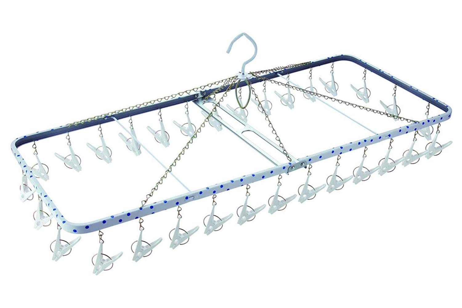 Nishida Japan Laundry Hanger Proleave Steel Square Blue Polka Dots 30 Pinches White