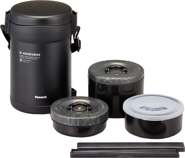 The-Peacock Japan 1.8L Matte Black Stainless Steel Lunch Jar Arl-18 Bd Thermal Insulation